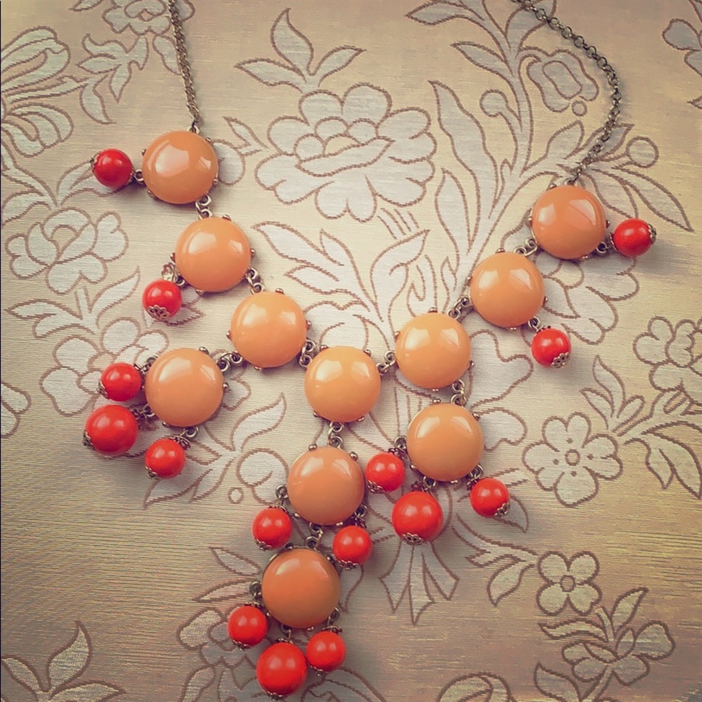 Glam J Crew orange bubble statement necklace